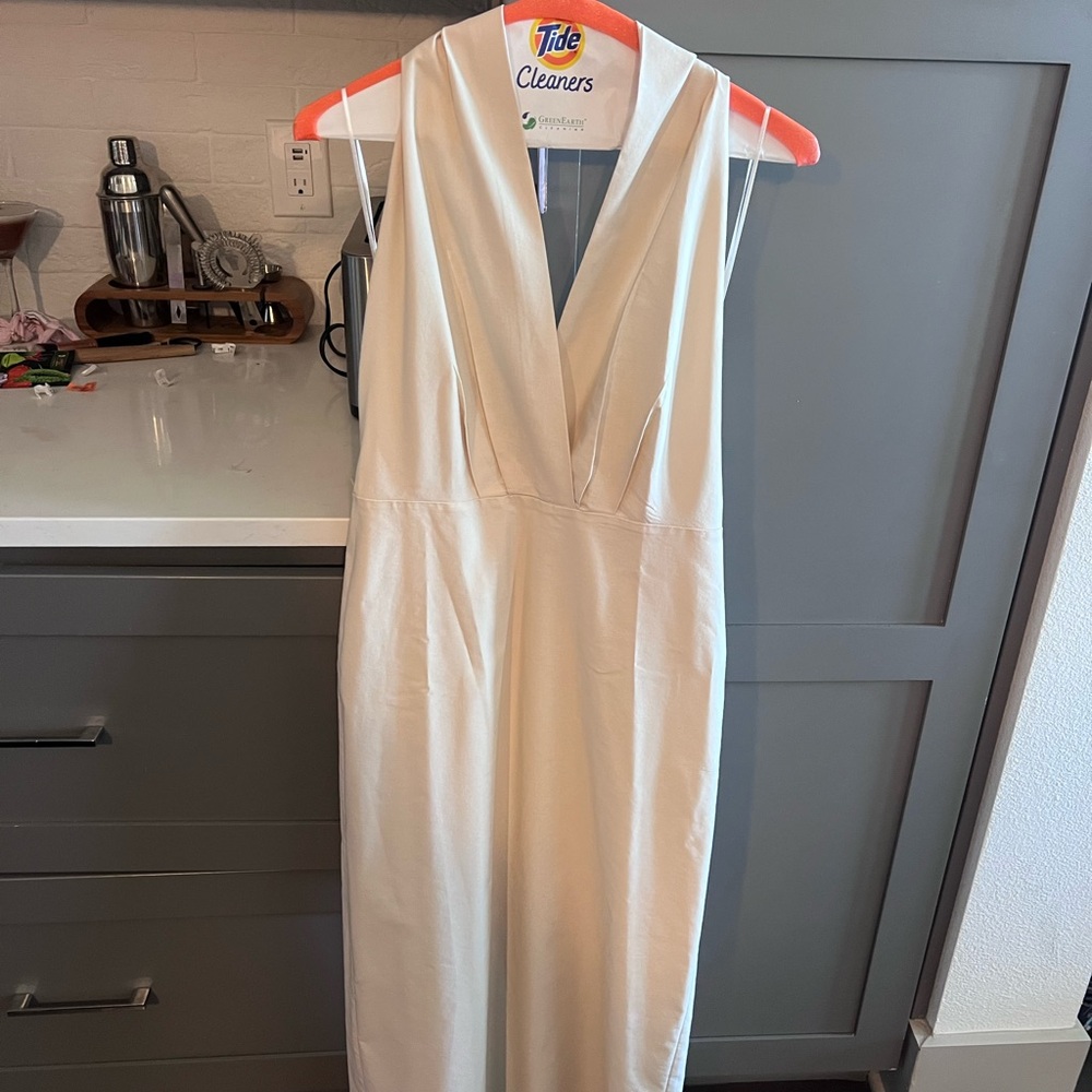 Zara Cream Sleeveless V-Neck Midi Dress